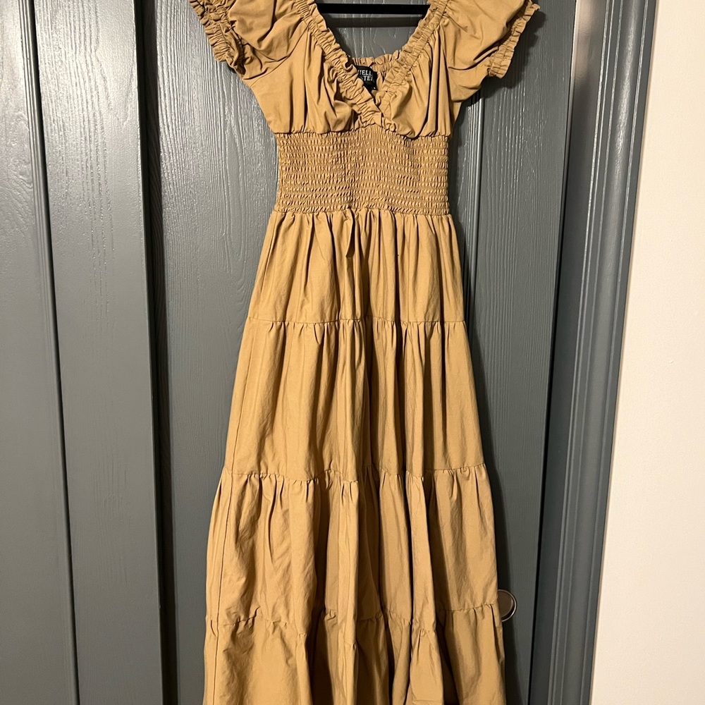Danielle Bernstein tiered beige dress